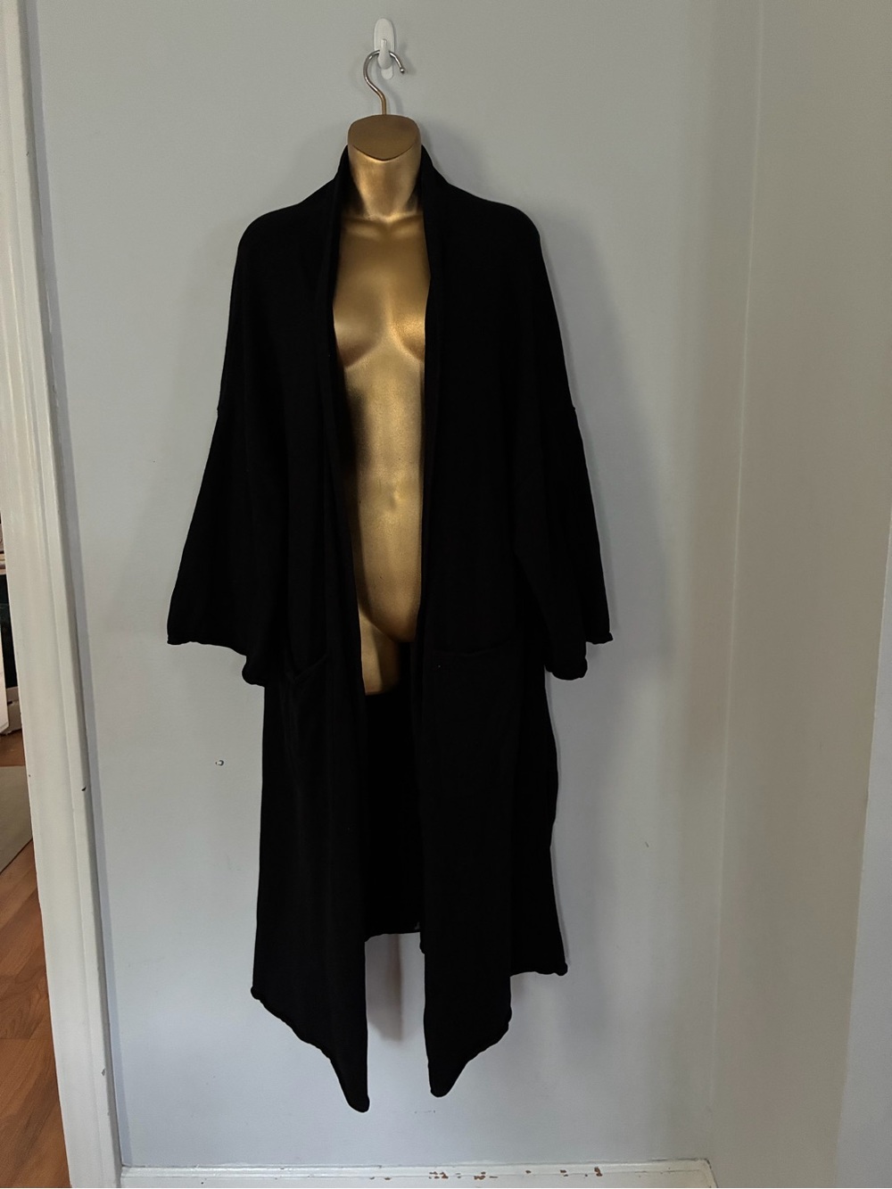 Zara Knit Black Longline Waterfall Cardigan Size M Draped Open Front Sweate - Picture 2 of 5